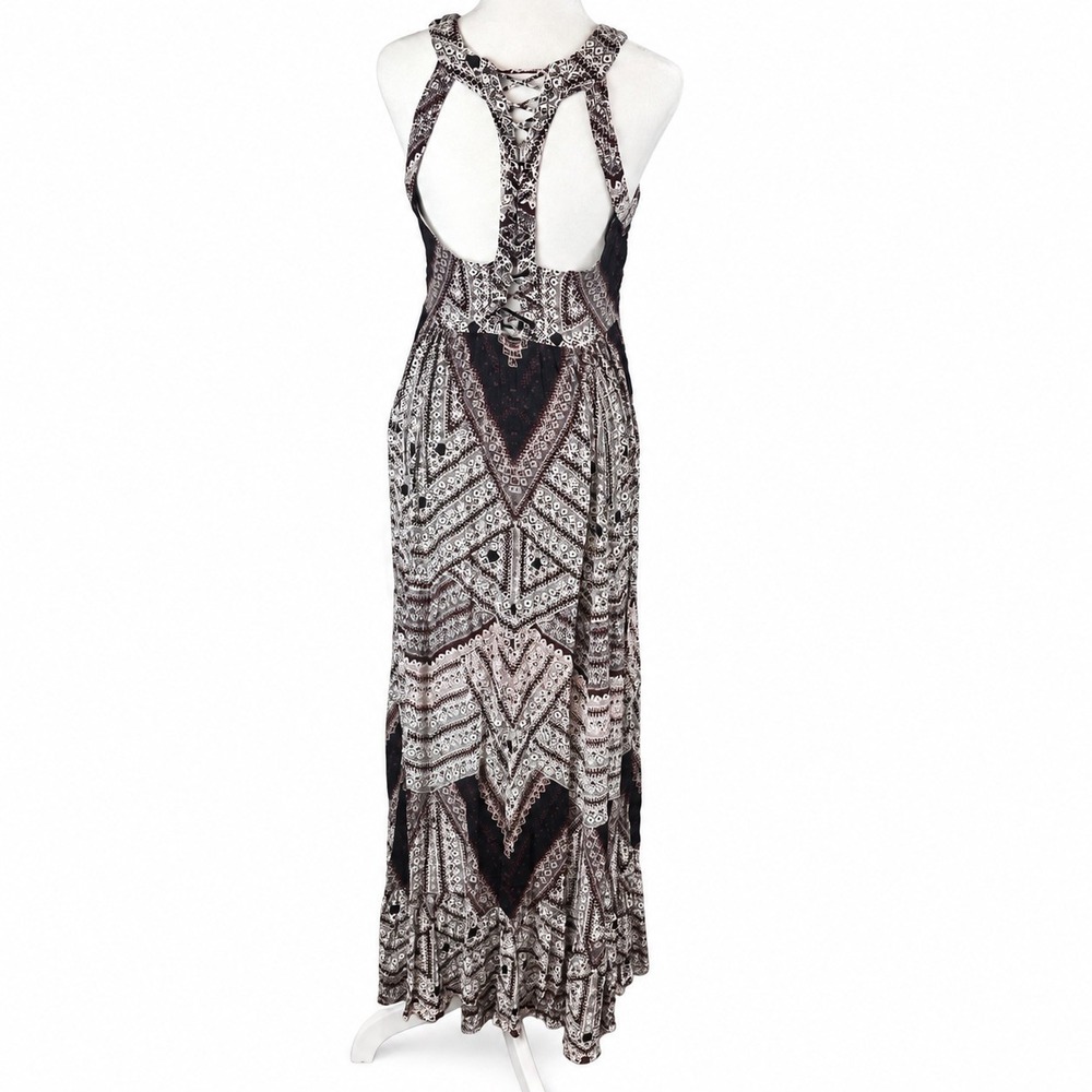 Free People Made My Day Maxi Dress Size 2 Geometric Cutout Lace Up Back Boho - Picture 2 of 8